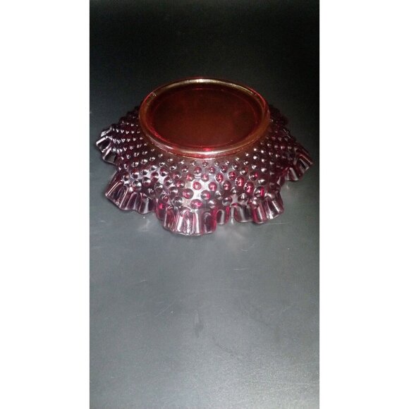 Fenton Hobnail Ruby Red Amberina Glow Ruffle Glass Candy Dish - Picture 5 of 16